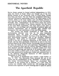 Editorial notes: The apartheid republic
