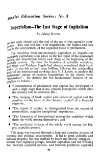 Marxist Education Theory No. 3: Imperialism: the last stage of capitalism