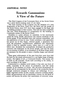Editorial notes - Towards communism: A view of the future