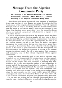 Message from the Algerian Communist Party