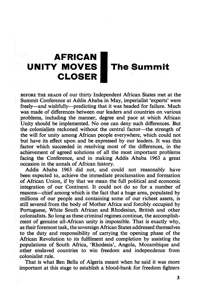 Editorial notes: African unity moves closer: The summit