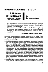 Marxist-Leninist study: a note on Mr Mboya