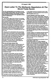 Open letter to the multiparty negotiators at the World Trade Centre, 18 August 1993
