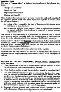 In defence of the freedom of: thought, conscience, speech, press, association and assembly