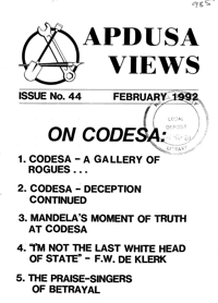 Apdusa Views Number 16 February 1992