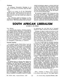 South African Liberalism: A letter to the Editor