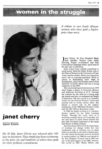 Women in the struggle: Janet Cherry