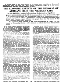 The economic effects of the removal of Africans from the Western Cape