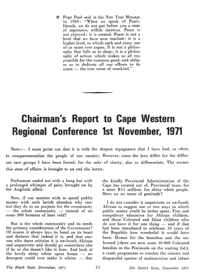 Chairmans Report to Cape Western Regional Conference, 1st November, 1971