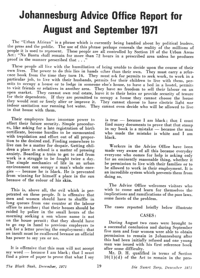 Johannesburg Advice Office Report for August and September 1971