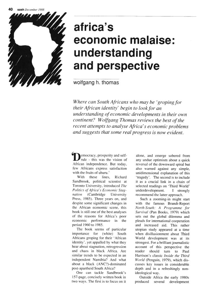 Africa`s economic malaise: understanding and perspective