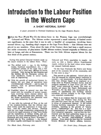 Introduction to the Labour position in the Western Cape: a short historial survey