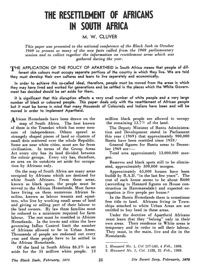 The resettlement of Africans in South Africa