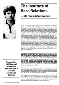 The Institute of Race Relations - its role and relevance