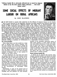 Some social effects of migrant labour on rural Africans