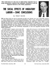The social effects of migratory labour - some conclusions