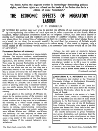 The economic effects of migratory labour