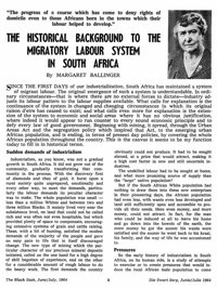 The historical background to the migratory labour system in South Africa 