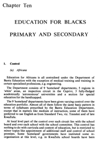 Chapter ten: Education for Blacks - primary and secondary