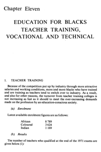 Chapter eleven: Education for Blacks - teacher training, vocational and technical