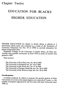 Chapter twelve: Education for Blacks - higher education
