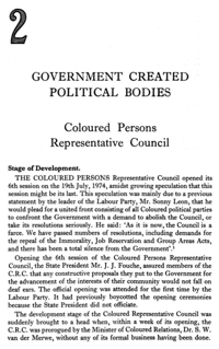 Chapter 2: Government created political bodies - Coloured persons Representative Council