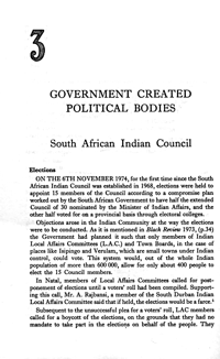 Chapter three: Government created political bodies - South African Indian Council