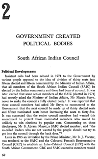 Chapter two: Government created political bodies - South African Indian Council