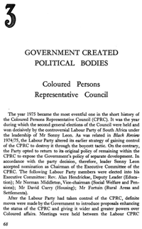 Chapter three: Government created political  bodies - Coloured Persons Representative Council