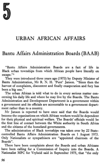 Chapter five: Urban African Affairs - Bantu Affairs Administration Boards (BAAB)