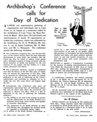Archbishop`s Conference calls for Day of Dedication
