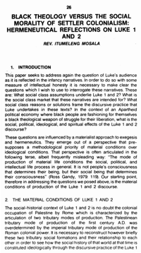 Black theology versus the social morality of settler colonialism: hermeneutical reflections on Luke 1 and 2