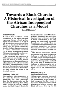 Towards a Black church - a historical investigation of the African Independent Churches as a model