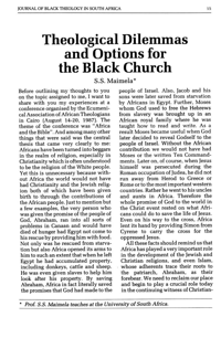 Theological dilemmas and options for the Black Church