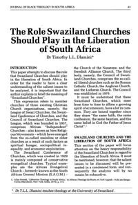 The role Swaziland churches should play in the liberation of South Africa