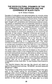 The socio-cultural dynamics of the struggle for liberation and the coherence of Black faith