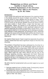 Perspectives on ethnic and racial conflict in South Africa - a critical assessment of the Churches response from 1960 to the present