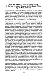 The two hands of God in South Africa - a revi