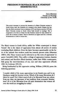 Freedom in bondage: Black feminist hermeneutics