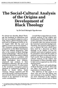 The social-cultural analysis of the origins and development of black theology
