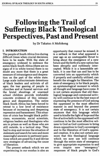 Following the trail of suffering - black theological perspectives, past and present