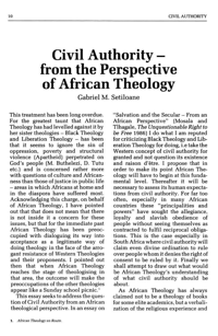 Civil authority - from the perspective of African theology