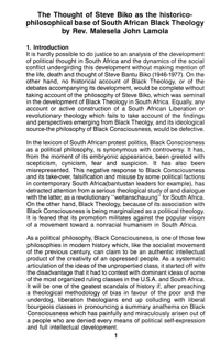 The thought of Steve Biko as the historico-philosophical base of South African Black theology