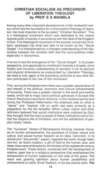 Christian socialism as precursor of liberation theology