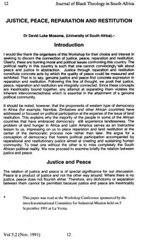 Justice, peace, reparation and restitution