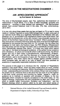 Land in the negotiations chamber: an afro-centric approach