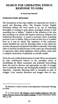 Search for liberating ethics: response to Goba