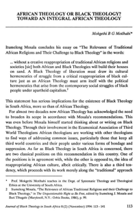 African theology or Black theology? Toward an integral African theology