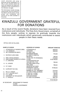 KwaZulu Government grateful for donations