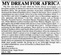 My dream for Africa: Speech to workers in Johannesburg - Jeppe Hostel, July 8 1984